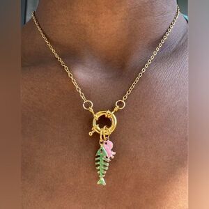 Gold Fishbone Pendant Necklace S1003